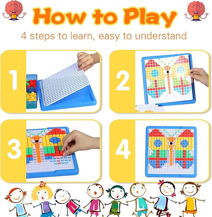 ZOZOPLAY Kids Mosaic Puzzle,490Pcs Building Blocks,Educational Kit with 6 Assembly Drawing,STEM Toys for 3+ Year Old(Small Cube)