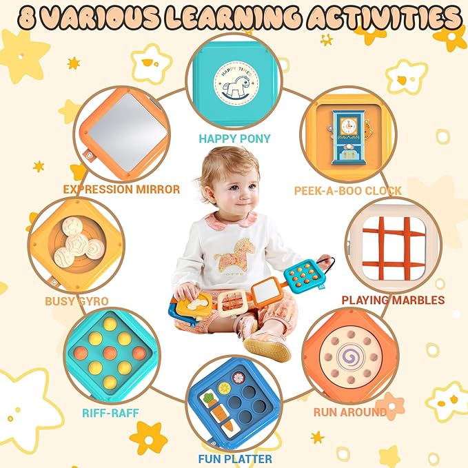 weirtoya Busy Board for 1 Year Old, Toddler Travel Toys for Toddler 1-3 Montessori Toys for 1 Year Old Travel Activities Cube Gifts for Baby Boy Girl My First Montessori Busy Board