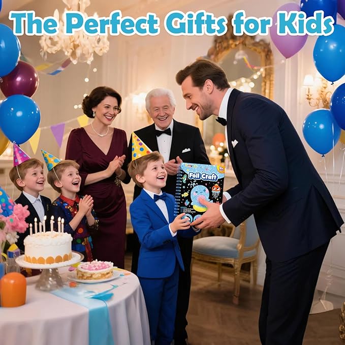 FUNNYB&G Foil Art Craft Activity for Kids - Gift for Girls Boys Crafts for Kids Fun Art Supplies DIY Creative Travel Toy, Birthday Gift Party Favor Toys for Girls Boys 4 5 6 7 8 9 Years Old(Ocean)