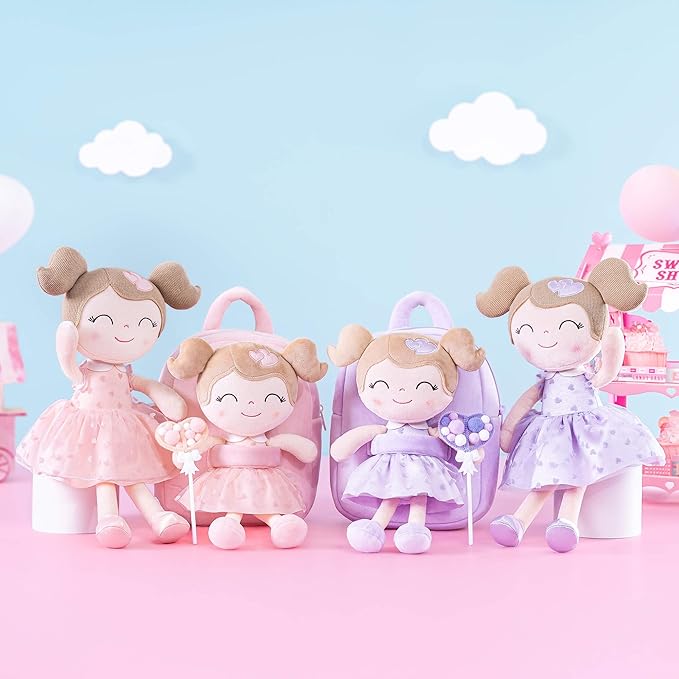 Gloveleya Toddler Backpack Baby Girl Gift Plush Bag Diaper Bag with Pink Flocking Heart Girl Backpack 9 Inches