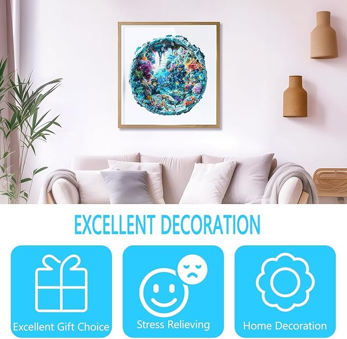 Wooden Puzzles for Adults, Flat Puzzle with 3D Visual Effect, Seabed Wooden Jigsaw Puzzles for Adults, Sea Turtle Wood Puzzles Adult, Unique Animal Shape, Wall Art Canvas Puzzle (L-13.4*13.1in-290pcs)