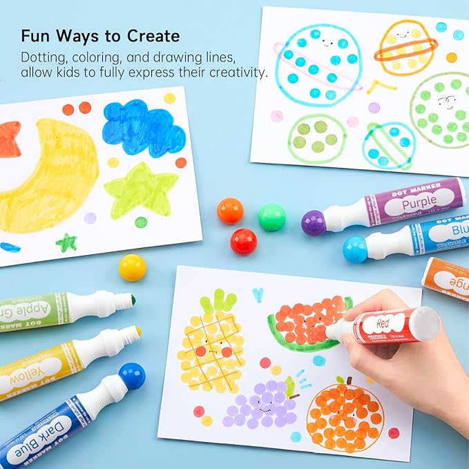 Shuttle Art Dot Markers, 14 Colors Bingo Daubers with 20 Unique Patterns of Dot Book for Toddler Art Activities, Non-Toxic Washable Coloring Markers for Preschool Kids Learning