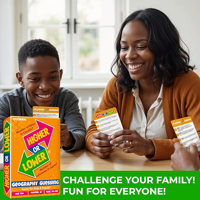 QUOKKA Trivia Board Games for Kids and Adults - Version V2.0 - Family Night Geography Games - Higher or Lower Trivia Cards - Guess Fun Questions - 2 + Players - Challenge Your Geography Knowledge