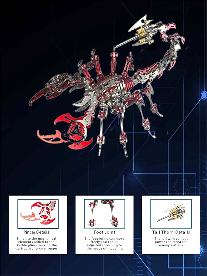 3D Metal Model Kits, Mechanical Scorpion King Red 3D Metal Puzzle,Steel Warcraft Collection DIY Animal Brain Teasers Simple 3D Puzzles