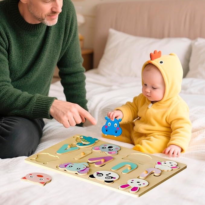 Personalized Name Puzzle for Toddlers - Custom Wooden Jigsaw Puzzles with Animals, Montessori Learning Toys, Baby Birthday Gift for 1, 2, 3 Year Old Boy or Girl (Name Puzzle-02)