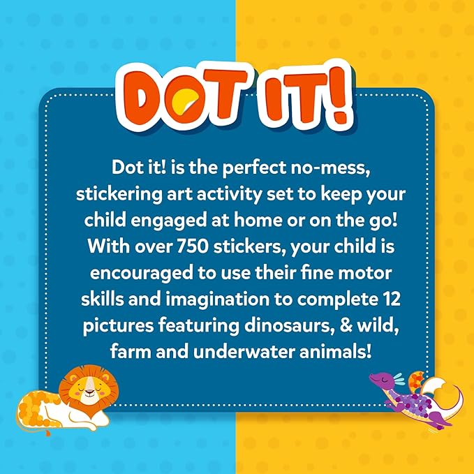 Skillmatics Dot It Sticker Art - Animals & Dinosaurs Combo, Mess-Free Fun for Kids, 750+ Stickers, Craft Kits, DIY Scrapbooking Activity, Travel Toys, Gifts for Ages 3, 4, 5, 6, 7