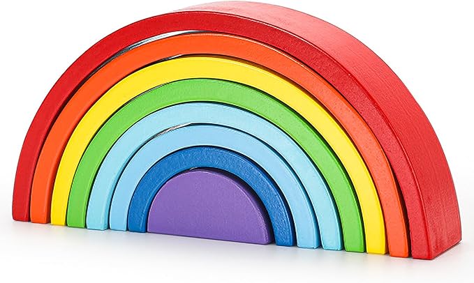 Wooden Rainbow Stacking Toy, Large Wood Arch Game, Montessori Building Blocks - Colorful Stacking Blocks Puzzles for Kids 3-5 Years Old, 8 Layers