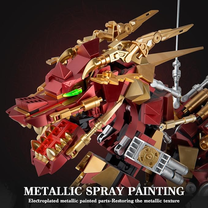 HIGH GODO Dragon Building Blocks Sets for Adults, Red Mechanical Dragon Animal Building Model Collectible Display Toys, Cool Toys Gifts for Boys Teens Fans (1596 Pieces)