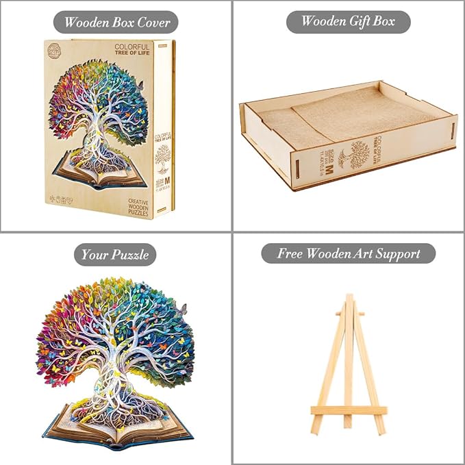 Jigfoxy Wooden Puzzle for Adults, Tree in The Book Jigsaw Puzzles for Adult, Unique Animal Shape Wood Cut Puzzles, Christmas Thanksgiving Gifts for Friends Family (M-11.4 * 10.5in-200pcs)