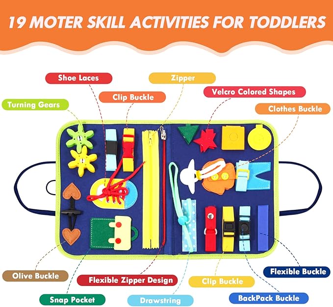 Hooku Busy Board for 1 Year Old, Montessori Sensory Toys for Toddlers 1-3, Fine Motor Learning Activities, Toddler Travel Toys, Birthday Gifts for Baby Boy or Girl