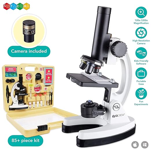 AmScope - M40-K-MDM35 IQCREW by 120X – 1200X Kid’s 85+ Piece Premium Microscope STEM Kit with Color Camera, Interactive Kid’s Friendly Software, Prepared and Blank Slides and More