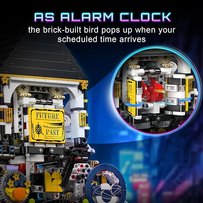 Mould King Cyberpunk Clock Building Set, 3181+ Pcs Building Blocks Kits That Run with Chiming Bird & 4 Dials, Electric Alarm Clock Model Kit with Motor, Collectible Building Toys for Adults and Teens