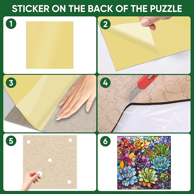 delobi Stained Glass Puzzle Succulent Wooden Puzzles for Adults 300 Pieces, Unique Liberty Challenging Jigsaw Puzzles Gift for Friends Family Game 12.4 x 12.4 Inch