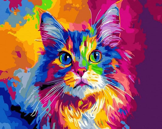 Cat Paint by Numbers Kit for Kids Adults Paint by Number Kits on Canvas Number Painting by Numbers Art Craft Kits for Adults, Colorful Cat 16x20inch Without Frame