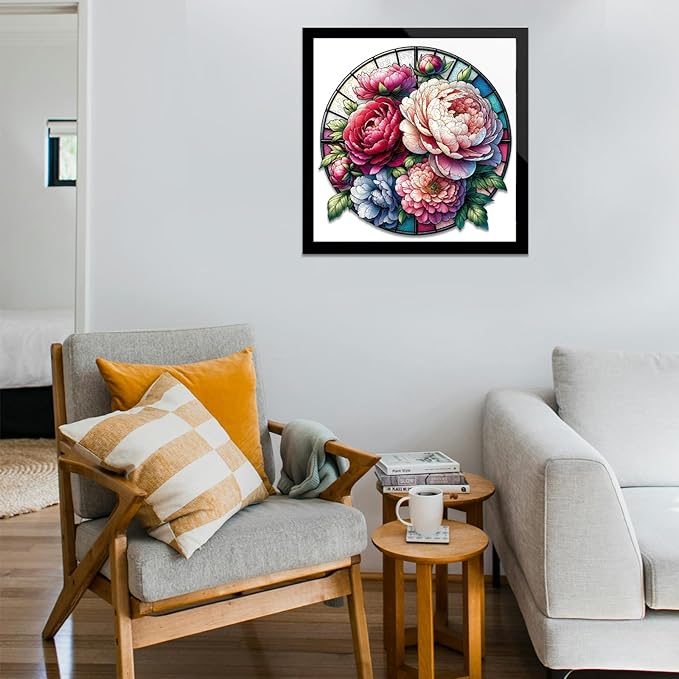 Wooden Jigsaw Puzzles for Adult, Glass Peony Flowers Wooden Puzzle, 200 Piece, Medium Size 11.23" x 10.95", Unique Challenge Puzzle for Puzzle Lover, Premium 5mm Wood, Vibrant Colors