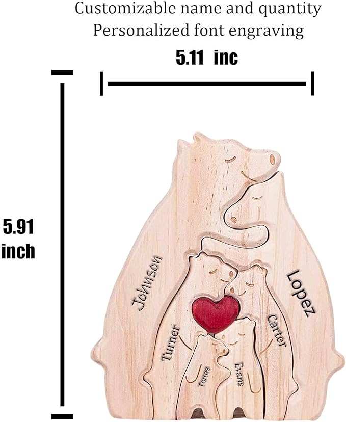 Custom Wooden Bears Family Puzzle with 2-8 Family Name - Family Decor for Mom Unique Wooden Decor Gift for Mom and Dad Mother's Day Father's Day Jigsaw Puzzles (Bear Jigsaw Puzzle)