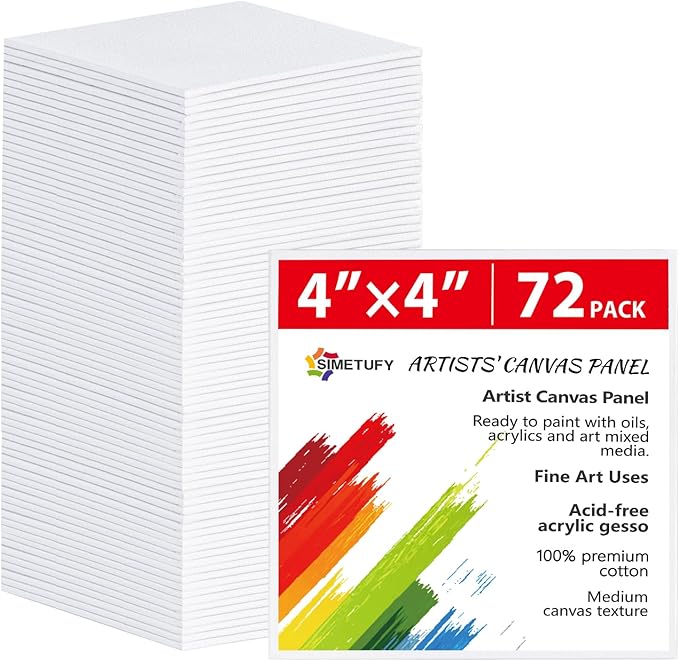 Simetufy 72 Pack 4x4inch Mini Canvas Boards Small Painting Canvas 100% Cotton Primed Acid Free Blank for Oil Paint,Watercolor,Acrylic Paint, Art Projects, Collage Art