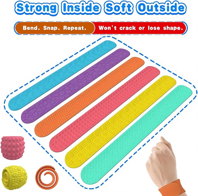 6 Packs Fidget Toys Slap Bracelets for Kids Sensory Toys for Kid s with Autism Sensory Products，Autism Classroom Must Haves Calming Sensor y Toy for Special Needs, Valentine Classroom Gifts for Kids