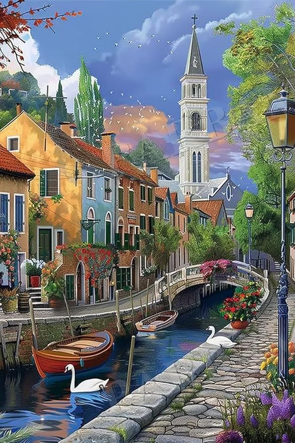 70 Piece Puzzles Small Town Streets Home Decor & Valentines Day Decorations - More Difficult Challenge Puzzles (Wooden Puzzles Includes Beautiful Gift Box) for All Adult Beginners