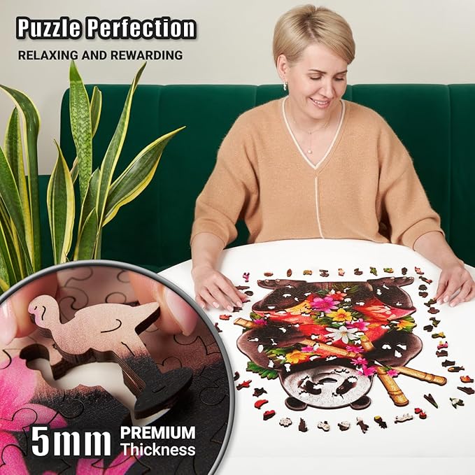 LEOGOR Wooden Puzzles for Adults – 500 Piece, 17 x 20.3 in Extra-Thick 5mm Wood Puzzles Adult, Animal Shaped XL Mosaic Jigsaw, Tropical Panda Paradise, Unique Hand-Drawn Pieces