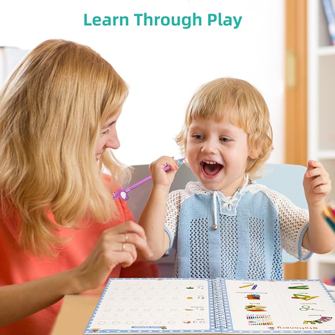 Full Set Handwriting Practice Kit, Reusable Copybooks for Kids, Children's Writing Practice Books, Grooved Handwriting Workbooks with Pencil Grips, Writing Aid for Preschool Kindergarten