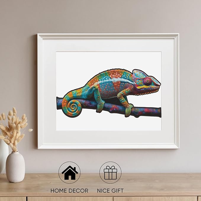 delobil Wooden Puzzles for Adults, Chameleon Jigsaw Puzzles 200 Piece, Unique Shape Puzzles for Adults and Kids, Fun Challenging Puzzles Family Game Gift, Medium Size 15.6 x 7.6 Inches
