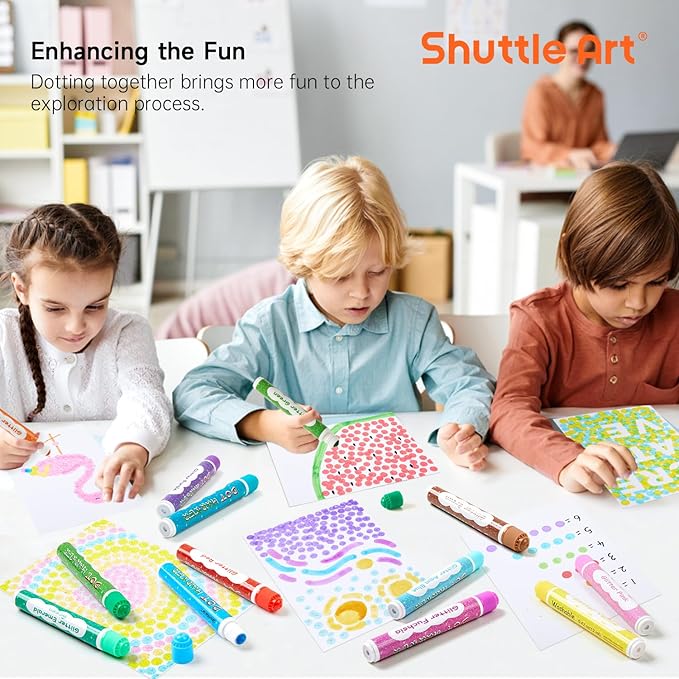 Shuttle Art Shimmer Dot Markers, 15 Glitter Colors Washable Markers for Toddlers,Bingo Daubers Supplies Kids Preschool Children, Non Toxic Water-Based