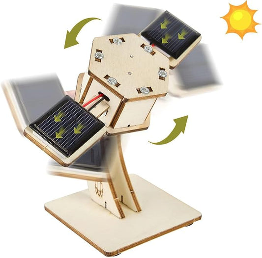 DIY Rotating Solar Satellite - 3D Wooden Puzzle Building Toy.STEM Educational Science Craft Model Kit for Kids.Creative Artificial Satellite Space Model.