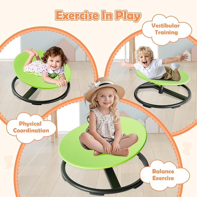 Spinning Chair for Kids, Sensory Integration Training Swivel Chair for Children with Autism & ADHD, for Balance & Body Coordination Training, Green Round