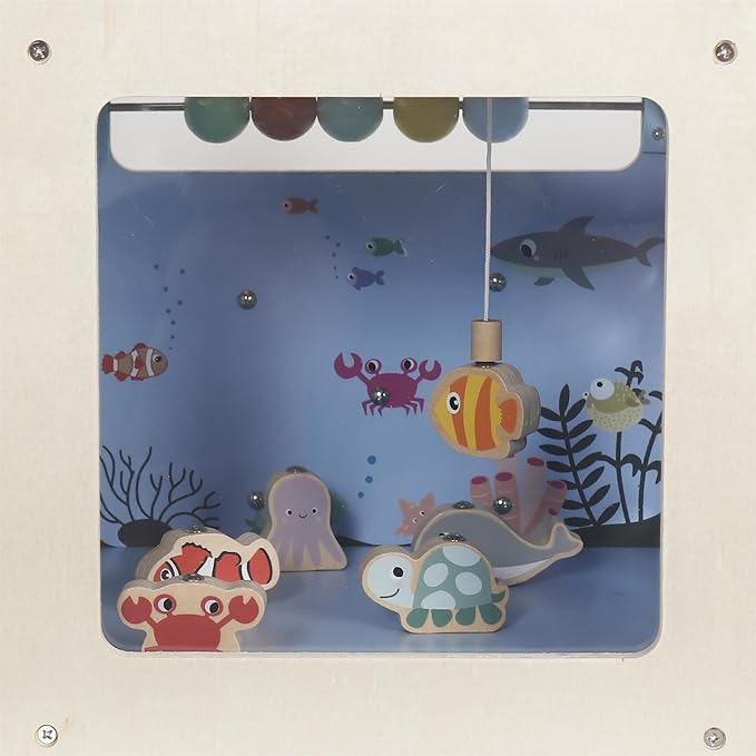 Wooden Activity Cube with Bead Maze, 7-in-1 Montessori Toys for 1+ Year Old Boys&Girls,Kids Educational Learning Toys for Toddlers Age 1-2,Under The Sea Adventure Cube with Fishing Game&Shape Sorter