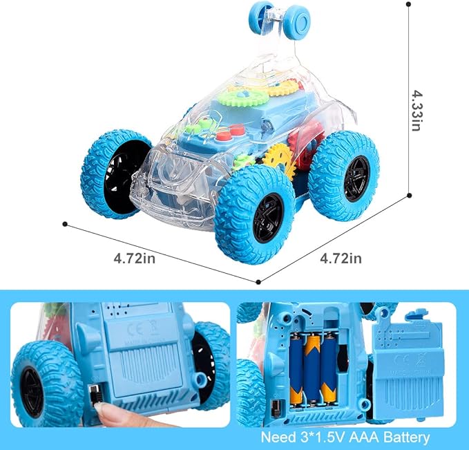 TAKIHON Sensory Toys for Kids with Autism,Light Up Toys Car for Toddlers 1-3,Bump and Go Toy Car with Colorful Moving Gears,Music,LED Effect,360°Rolling Twister,Monster Truck Toy,Toddler Car
