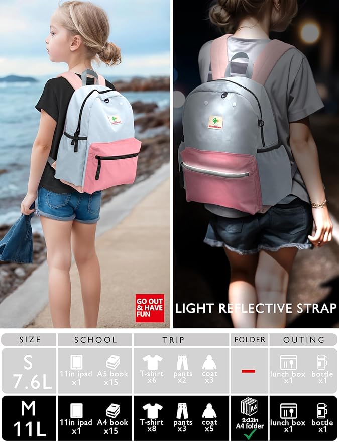 Kids Backpack, 1.0L, Cotton Candy, Kindergarten Elementary School, Lightweight, Soft Shell, Zipper, Unisex, Little Kid, Nylon, 13"H Fit A4 Folder, Adjustable Straps