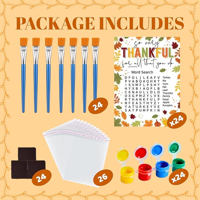 Fall Thanksgiving Crafts for Kids - 24 PCS DIY Wood Magnet Painting Kit with Cards - Thanksgiving Classroom Activities, Autumn Holiday Decorations, Fall Goodie Bag Favors for Boys & Girls