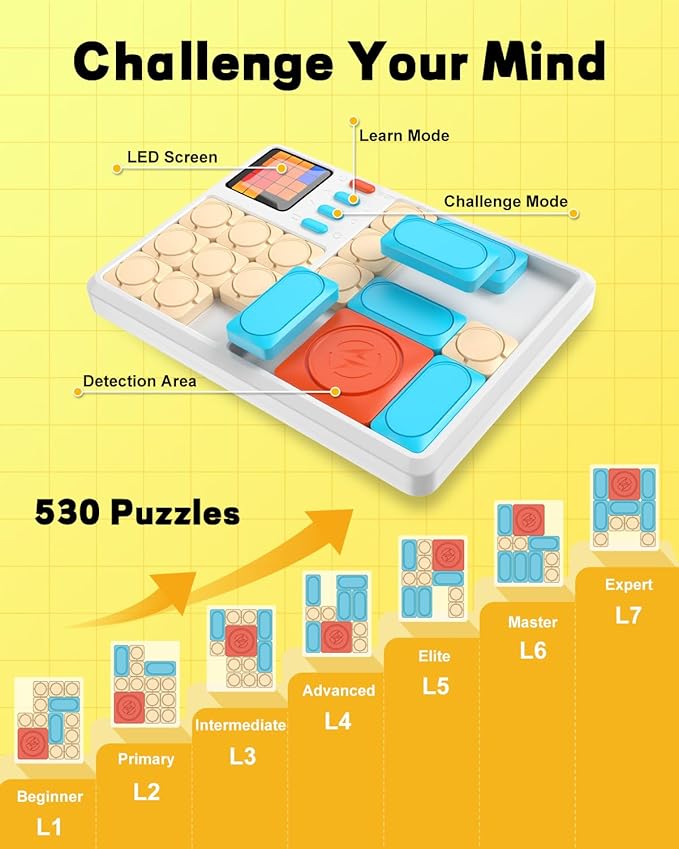 Super Slide Puzzle Games, Handheld Electronic Brain Teaser with 500+ Challenges 7 Levels for Boys, Girls, Adults - Portable Learning Toys Birthday Gifts for Travel, Road Trip, Easter Basket