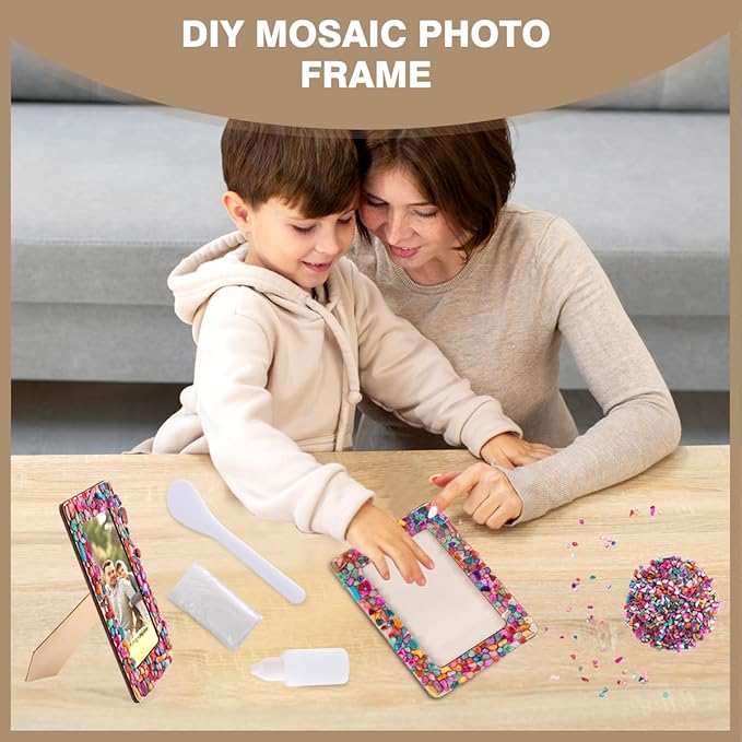 DIY Mosaic Photo Frame Craft Kit for 4 * 6 Photo,8 Pcs DIY Unfinished Wooden Picture Frames with Mosaic Tiles for DIY Craft