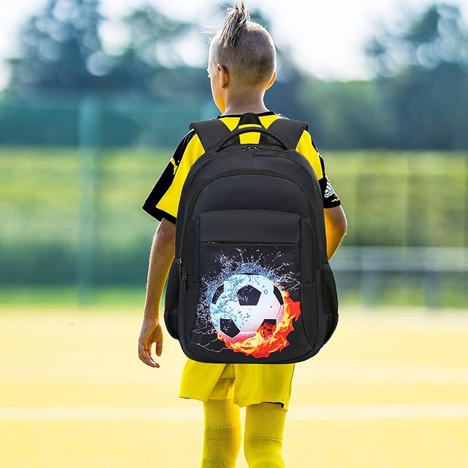 LEDAOU School Backpack Kids Teen Boys Girls Bookbag Daypack School Bag (Football Black A)