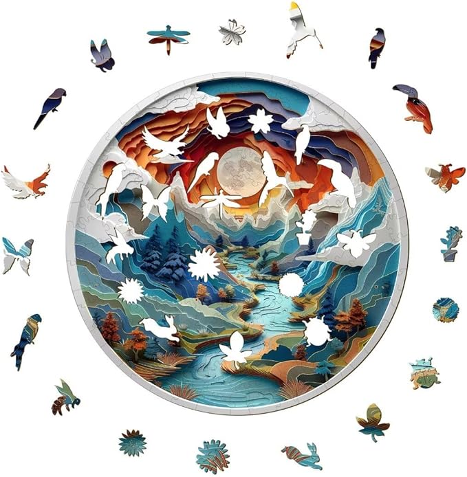 Wooden Puzzles Adults, 3D Vision Puzzle 300 Pieces, Unique Animal Shaped Wood Challenging Jigsaw Puzzles Gifts for Adults, 13.4x13.3in