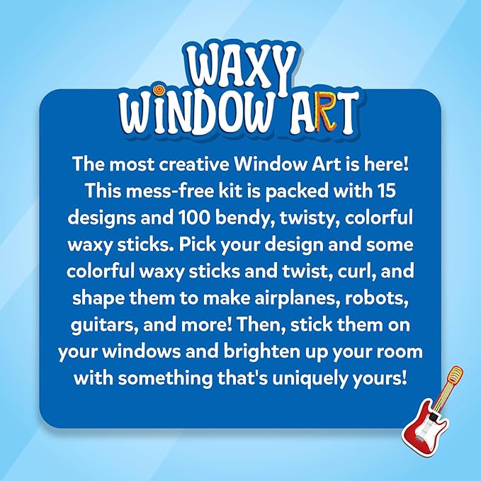 Skillmatics Waxy Window Art - 100 Bendable Waxy Sticks for Mess-Free DIY Fun, Reusable 100% Organic Beeswax Craft Kit, Travel Friendly, Creative Gifts for Girls & Boys Ages 5, 6, 7, 8, 9, 10, 11, 12