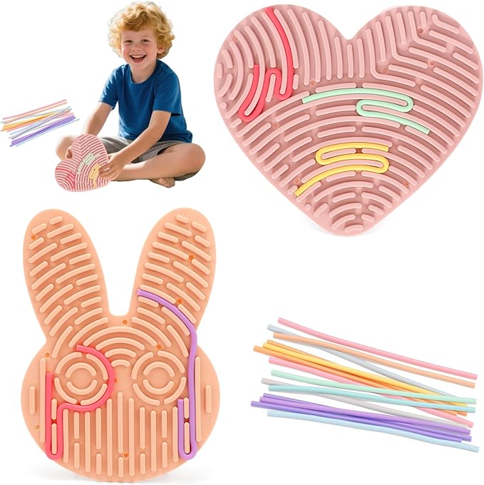 2-Pack Sensory Activity Board for Kids, Double-Sided Fidget Toy with 20 Silicone Strips(Color in ramdon), Montessori-Inspired Fine Motor Skill Toy for Autism, ADHD, Anxiety Relief, Ages 3+