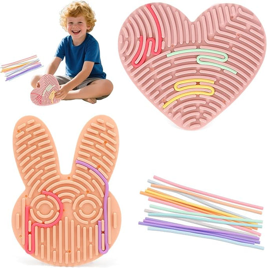 2-Pack Sensory Activity Board for Kids, Double-Sided Fidget Toy with 20 Silicone Strips(Color in ramdon), Montessori-Inspired Fine Motor Skill Toy for Autism, ADHD, Anxiety Relief, Ages 3+