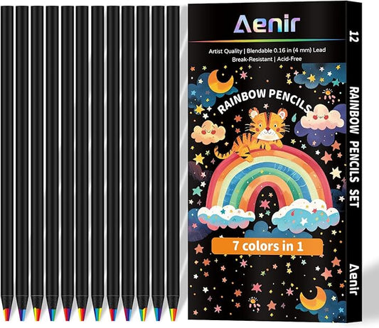 7 Color in 1 Rainbow Pencils for Kids, 12 Pack Rainbow Colored Pencil for Adult Coloring, Multicolor Pencil for Valentine’s Day, Easter Gifts, Art Supplies for Kids & Teens