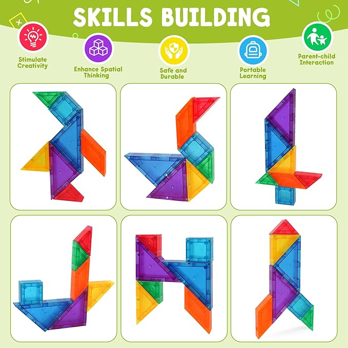 Travel Magnatiles Tangram Puzzle - 3D Building Blocks for Road & Plane Travel STEM Toy with 360 Shape Dissection Puzzles & Brain Teasers, Educational IQ Gift for Kids & Adults