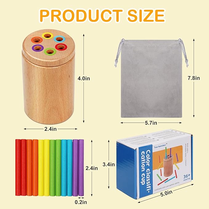 Montessori Toys for 1-3 Year Old, Travel Toys for Toddlers Wooden Color Sorting Stacking Toy for 18+ Month Old Boys Girls Learning Gift for 2-4 Year Old Kids Christmas Birthday Stocking Stuffers