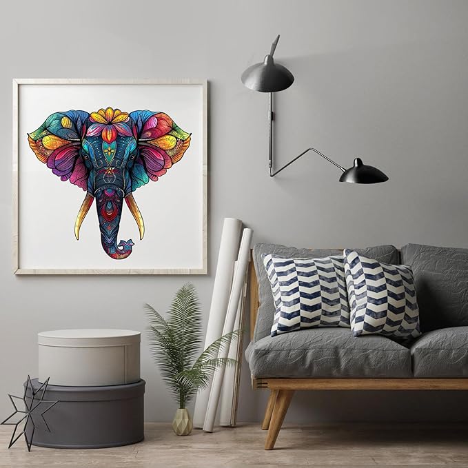 Ruikiyart Wooden Puzzles for Adults, 5MM 200 Pieces Mandala Elephant Jigsaw Puzzles Unique Shapes, Animal Puzzles Gift for Kids and Adults on Birthday,Thanksgiving,Christmas (11.8"x12.8")