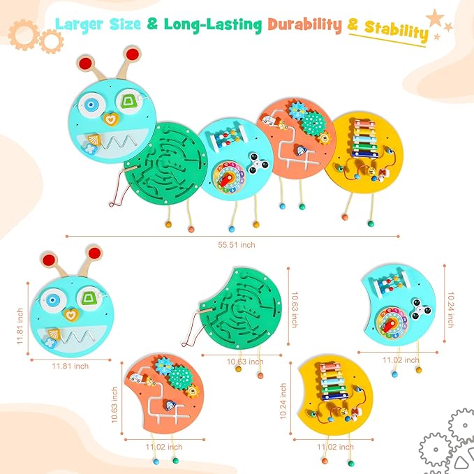 Wall Activity Panels Busy Board: Caterpillar Montessori Sensory Toys for Toddlers - Learning Activity Center Children's Daycare Nursery Playroom Essentials