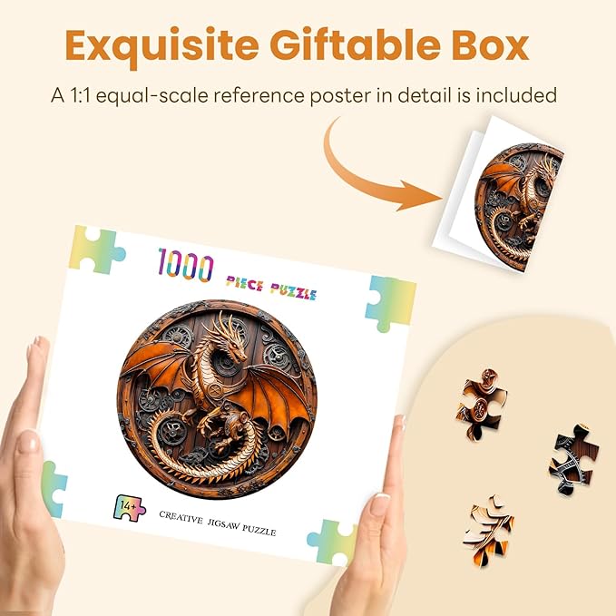 Masseruon 1000 Piece Puzzle for Adults, 26.6 * 26.6in Mechanical Dragon Puzzle for Adults, 1000 Pieces Jigsaw Puzzles, Adult Puzzles Game, Unique Gift for Women Men