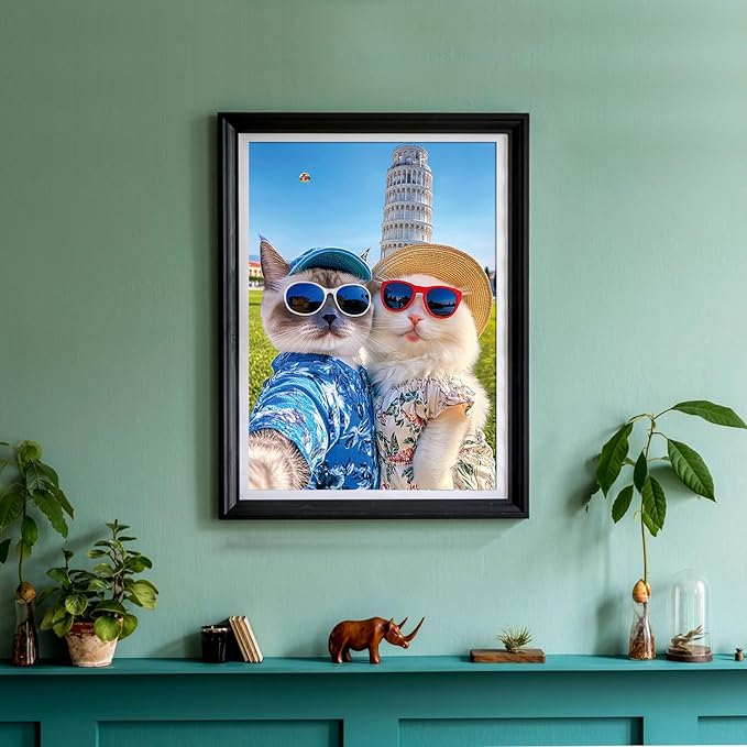 500 Piece Jigsaw Puzzle for Adults, Puzzles for Kids and Teens Family Games Cats' Selfie Against Leaning Tower 20.9×15''