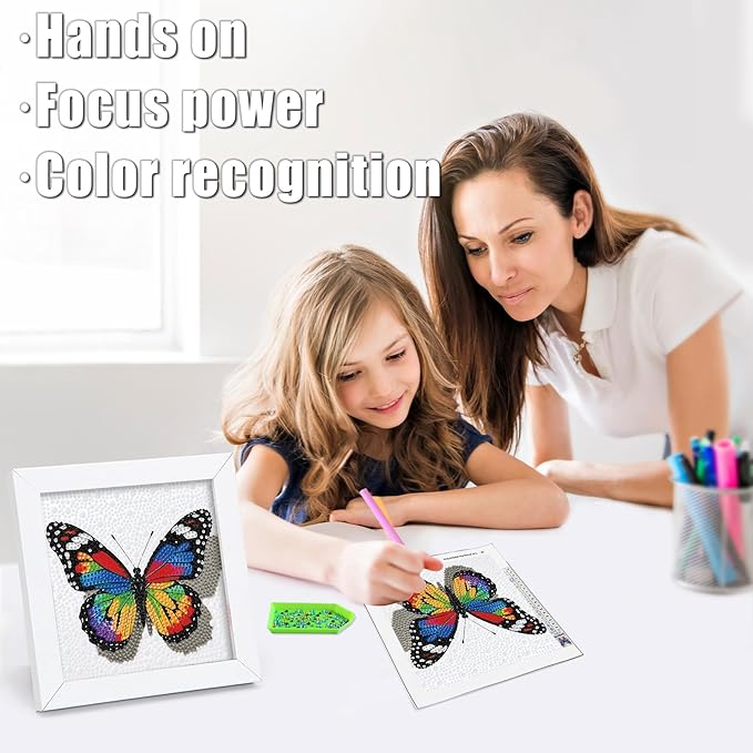 geesfayan Diamond Art Kits for Kids Ages 8-12,6 Inch DIY Gem Art Painting with 7 Inch Frame, Complete Starter Kit for Beginners, Creative Arts & Crafts Gift for Girls & Boys (Colorful Butterfly)