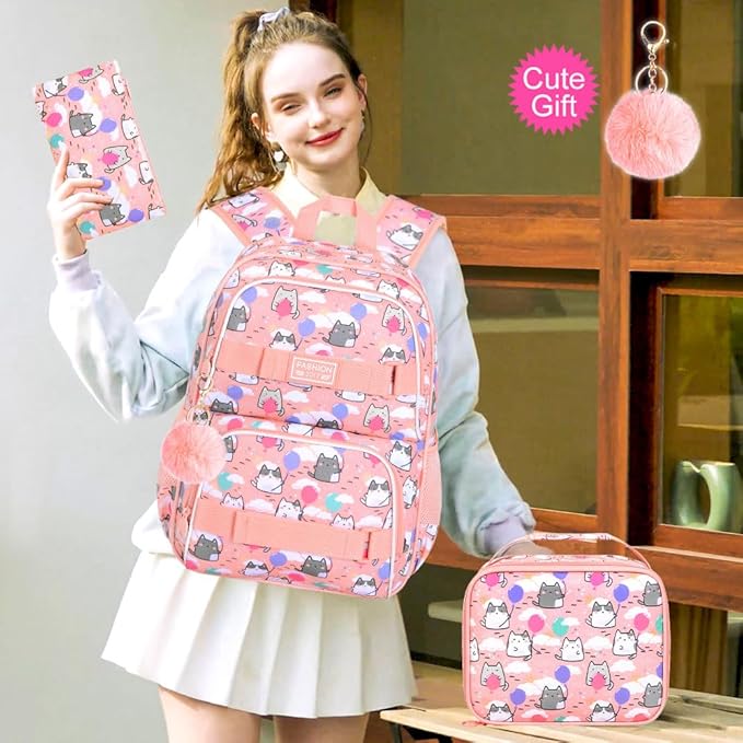 UFNDC Backpack for Girls, 17.5" Water Resistant Cat Galaxy Tie-Dye School Backpacks, Teens Bookbag for Women College Middle
