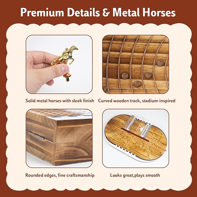 26.4in Wooden Horse Race Board Game for Adults – Foldable Horse Racing Game Board with 11 Metal Horses, 2 Jumbo Dice, 2 Decks of Cards, 2 Boxes of Chips – Party Horse Game Night for Family & Friends